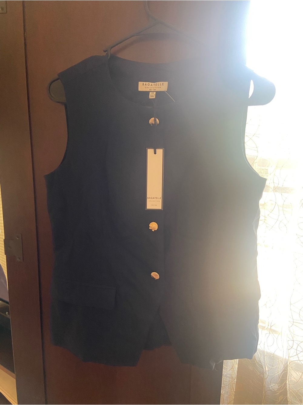 Bagatelle Navy Shell-Button Collarless Vest
